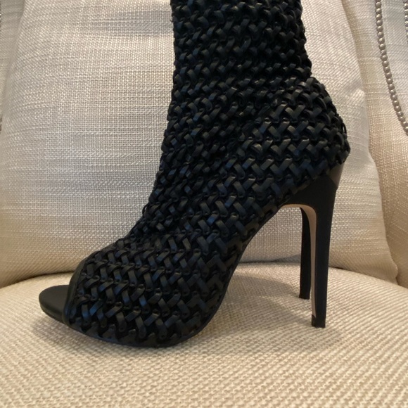 Zara Womens Black Open Toe Woven Fitted Ankle Boots w Stiletto Heels / Size 10 - Picture 12 of 15